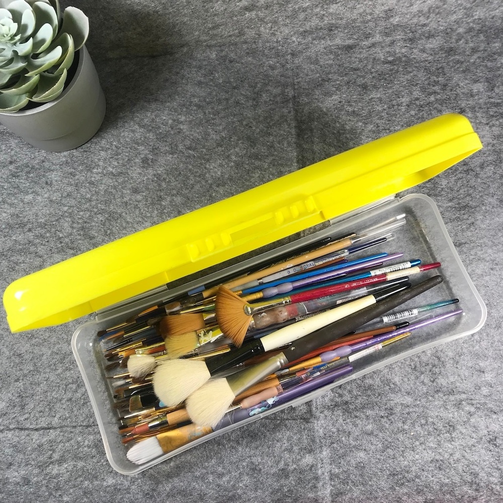 Yellow Goodie Box of Brushes for Painting and Fun